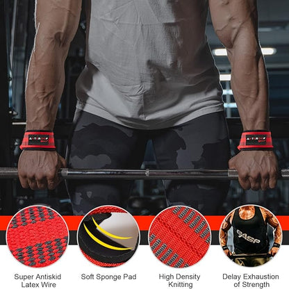 Knee Wraps + Wrist Wraps + Weight Lifting Straps Bundle (3 Pairs) for Weightlifting Bodybuilding Strength Training Workout Gym, Fitness Protective Set for Men & Women