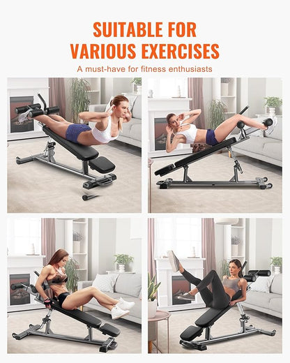 VEVOR Sit Up Bench, Decline Ab Bench with Reverse Crunch Handle, Adjustable Height Setting, Heavy Duty Steel, 500/600/1000 Lbs Capacity for Home Gym Workouts, Strength Training, Full Body Muscles