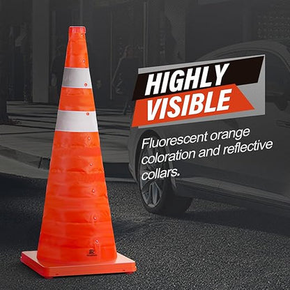 RoadHero 28 Inch 20 Pack Collapsible Traffic Safety Cones, Multi Purpose Pop-up Cones with Reflective Collar for Road Safety, Orange Cones for Driving Training, Parking Lots