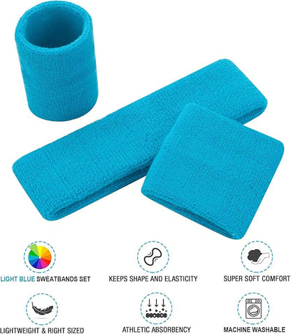 Sweatbands Headband and Wrist Set, Cotton Sweat Band for Athletic Men and Women, Sweatbands Sports Headbands for Working Out, Running, Basketball, Tennis, Yoga