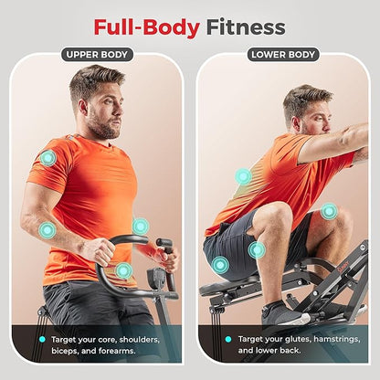 Sunny Health & Fitness Row-N-Ride Squat Machines, Adjustable Resistance and Seating/Handle for Home Glutes Training, SunnyFit App Access Included, Optional 300LB Weight Capacity