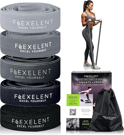 Fabric Resistance Bands for Working Out – 5 Strength Levels from Extra Light to Extra Heavy – Thick Workout Bands for Legs, Glutes, HIPS, Stretching, Strength Training with Storage Bag