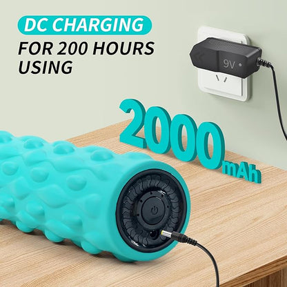 High-Density Vibrating Foam Roller Blue with 4 Customizable Speeds for Deep Tissue Massage, Muscle Recovery and Pain Relief -Rechargeable with Portable Bag