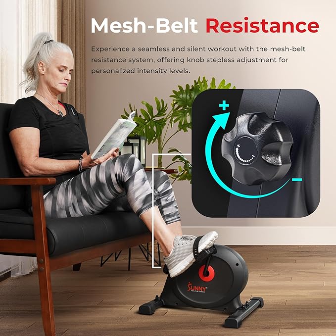 Sunny Health & Fitness Smart Under-Desk Bike Exerciser, Low-Impact Cardio Cycling Equipment for Home/Office, Mini Paddler for Arm/Leg Mobility Training, Free SunnyFit App Connect, Optional Motorized