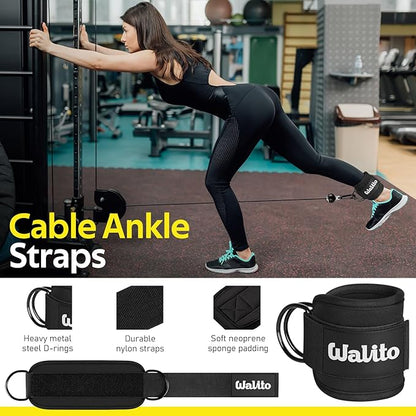 WALITO 8Pcs Barbell Pad Set for Hip Thrust - Squat Pad,Gym Accessories for Women with Bar Bad,Bench Press, with Gym Ankle Straps,Resistance Bands for Working Out,Lifting Strap,Carry Bag