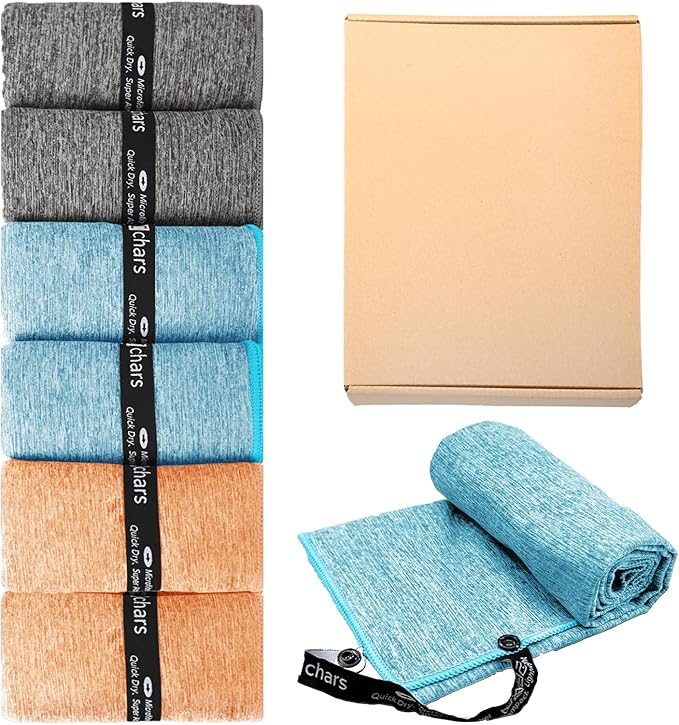Microfiber Gym Towels - Quick Dry, Highly Absorbing, Silver ION Odor-Free Absorbent Fiber, for Men & Women - for Hot Yoga, Tennis, Running, Workout, Camping, Set of 6 Charcoal Gray (Mixed-Color Set)