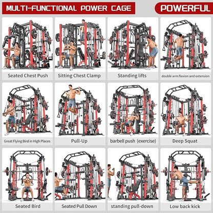 Multi-Purpose Squat Rack,Smith Machine Weight Rack Set with Cable Crossover System, Home Gym Power Racks, Power Racks and Packages