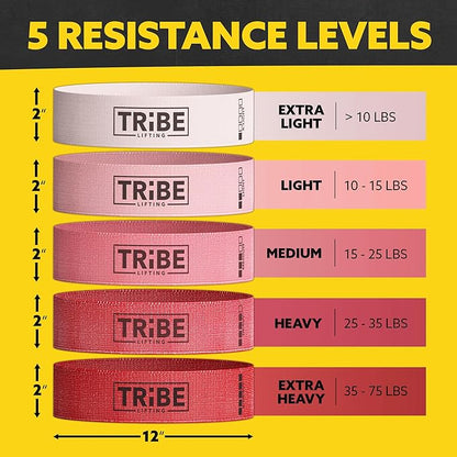 Tribe Lifting Fabric Resistance Bands for Working Out - 5 Exercise Bands Set for Legs and Glutes - Booty Bands for Women and Men - Thick Cloth Workout Bands for Physical Therapy, Hip Training