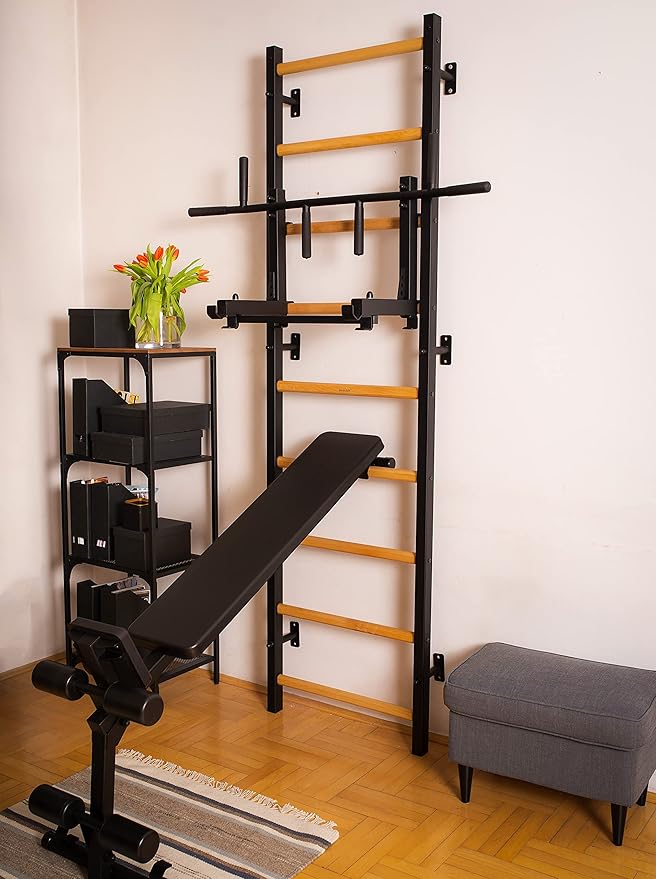 Wooden Swedish Ladder Wall Stall Bar - Indoor Chin Up Bar Workout Equipment for Home Exercise, Physical Therapy, Gymnastics, Fitness