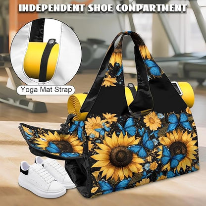 Gym Bag with Yoga Mat Holder Large Tote Bag With Multi Pockets for Women Men Dry Wet Separated Pocket Carryall Yoga Tote Bag for Pilates Travel Workout Office
