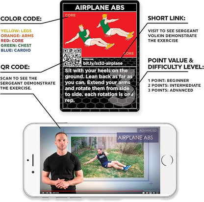 Stack 52 HIIT Interval Workout Game. Designed by Military Fitness Expert. Video Instructions Included. Bodyweight Exercises, No Equipment Needed. Fun and Motivating Training Program.
