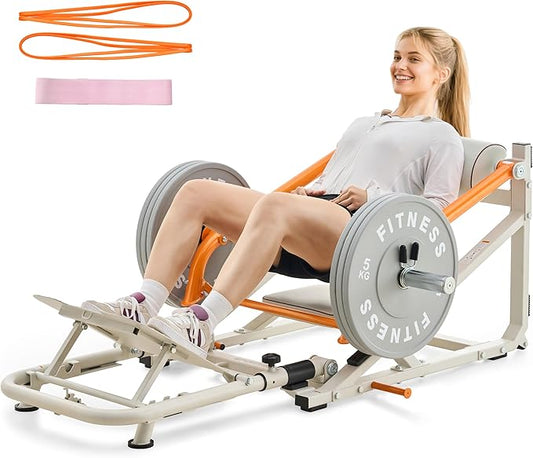 SPORTSOUL Foldable Hip Thrust Machine with Weight Holder, Plate-Loaded Glute Bridge Machine with Band Peg, Heavy Duty Glute Workout Equipment Home Gym for Booty Muscles Building, Adjustable Footboard