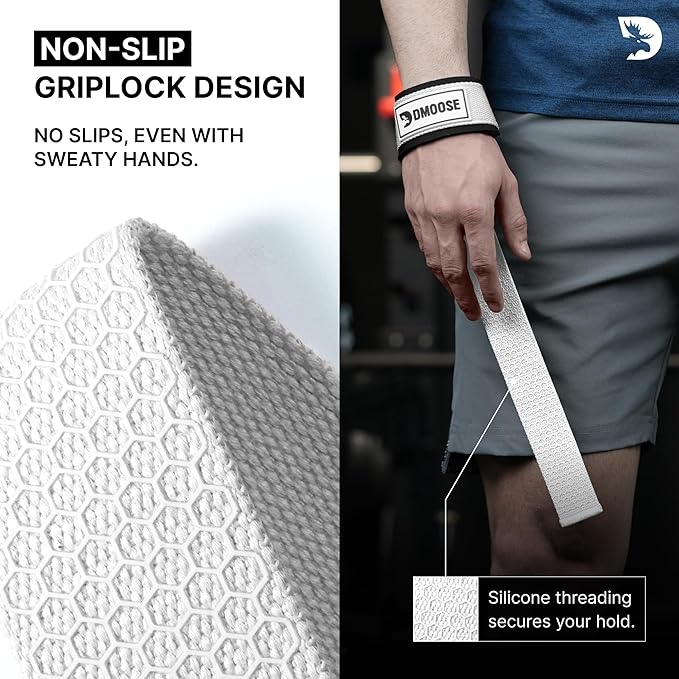 DMoose Fitness Lifting Straps 24" (Pair) - 5mm Padded Durable Wrist Straps for Weightlifting & Powerlifting - Cotton Lifting Strap with Silicone Grip for Men & Women - Deadlift Strap for Gym Workout