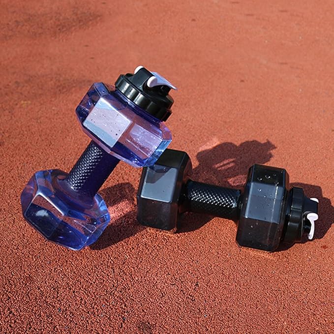 Big Capacity PETG Friendly Cup Dumbbell Shape Drinking Water Bottles Barbell Kettle Body Training Bottle () for Outdoor Camping Travel