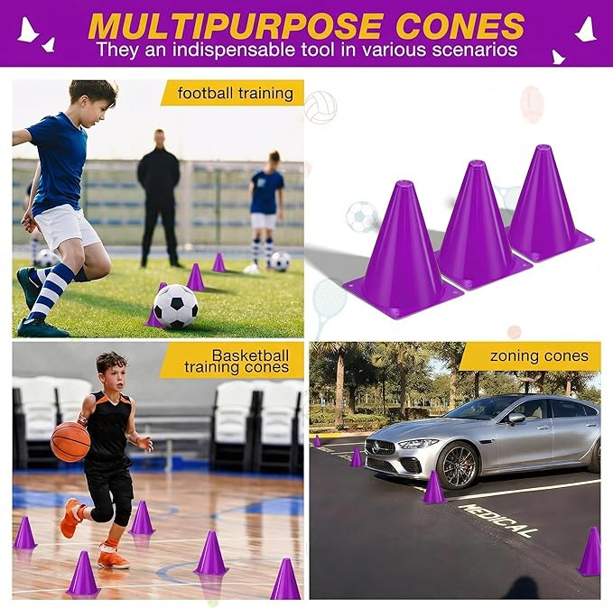 36pcs Cones 7 Inch Soccer Cones and Plastic Traffic Cones, Durable Cones for Sports Training, Ideal for Soccer, Basketball, Football, Skating, and Agility Drills Practice