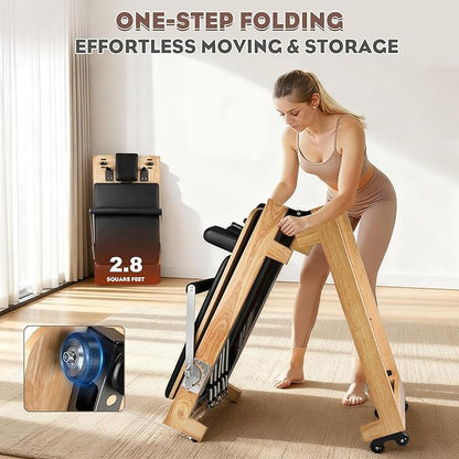 Pilates Reformer, Wooden Foldable Pilates Machine for Home Use, All-in-One Studio Equipment with 6 Springs, Jump Board, Sitting Box & Accessories 3t3 libras