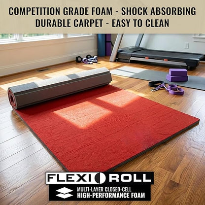 Dollamur 5'x10'x1-3/8" Gymnastics Mat, Carpeted Mat for Tumbling and Cheerleading, FLEXI-Roll®