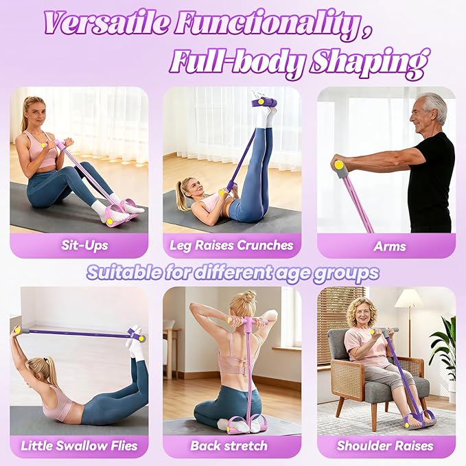 Pedal Resistance Bands with Handles - Multifunction 6-Tubes Foot Pedal Resistance Band, Yoga Elastic Pull Rope Fitness Tension Rope for Home Gym Abdomen, Waist, Arm, Leg Exercise