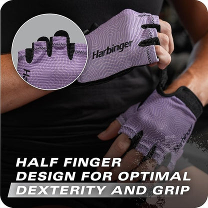Harbinger Power Gloves 3.0 - Durable Half Finger Weightlifting Gloves with Adjustable Wrist Closure, Breathable Leather Palm, Small, Women's