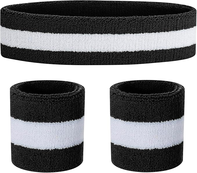 Sweatbands Headband and Wrist Set, Cotton Sweat Band for Athletic Men and Women, Sweatbands Sports Headbands for Working Out, Running, Basketball, Tennis, Yoga