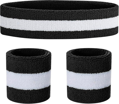 Sweatbands Headband and Wrist Set, Cotton Sweat Band for Athletic Men and Women, Sweatbands Sports Headbands for Working Out, Running, Basketball, Tennis, Yoga