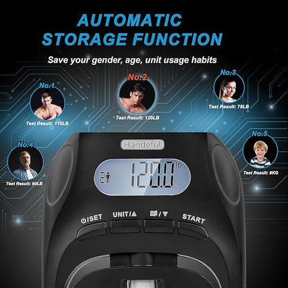 Handeful Grip Strength Tester Trainer - Dynamometer Handgrip Measurer Meter, Handheld Strengthener Exerciser for Sports, School, and Home Use (397Lbs / 180Kgs)