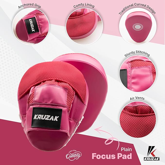 Kruzak Plain Focus Mitts and Boxing Gloves Set for Kickboxing and Muay Thai MMA Training - Fitness Kit with Punching Pads for Martial Arts and Karate