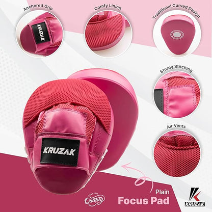 Kruzak Plain Focus Mitts and Boxing Gloves Set for Kickboxing and Muay Thai MMA Training - Fitness Kit with Punching Pads for Martial Arts and Karate