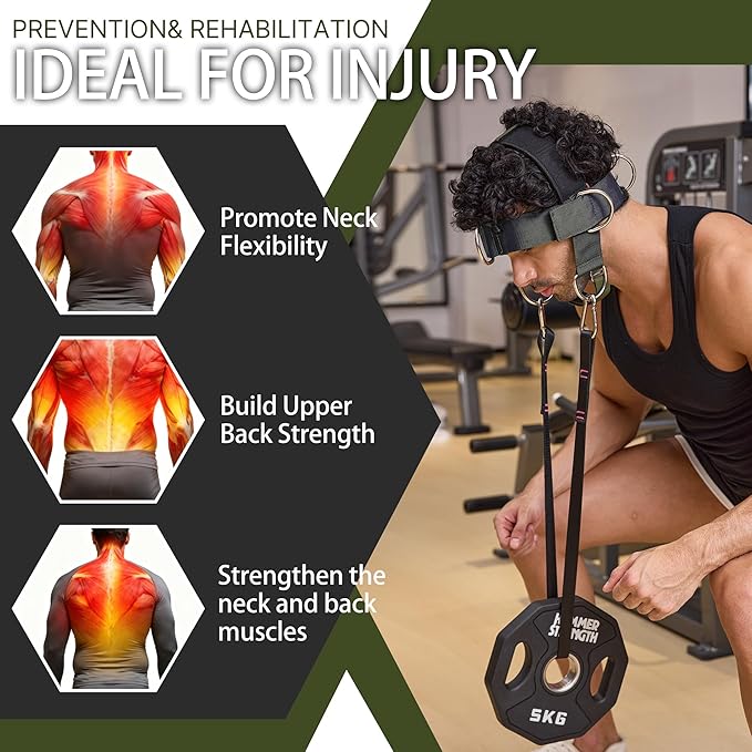 【GurZinn】 Neck Harness Trainer - Adjustable 40" (100cm) Heavy Duty Rope & Neoprene Padding | Improve Neck Strength & Reduce Neck Pain | Gym & Home Use