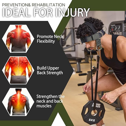【GurZinn】 Neck Harness Trainer - Adjustable 40" (100cm) Heavy Duty Rope & Neoprene Padding | Improve Neck Strength & Reduce Neck Pain | Gym & Home Use