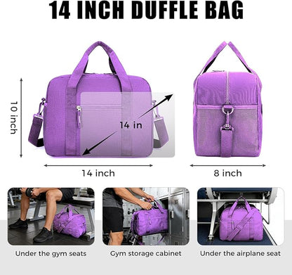 14 inch Small Gym Bag for Men & Women, Mini Duffle Bag for Travel Sports, Lightweight Carry On Duffel Bag, Purple