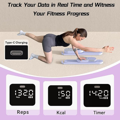 Pilates Board, Multifunctional Pilates Reformer Board with Handrail, Quickly Convert to Ski Machine, Detachable Abdominal Board, Home Gym Equipment for Women Core Workouts