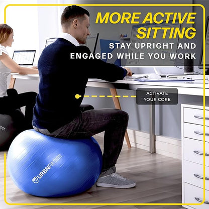 URBNFit Exercise Ball - Yoga Ball for Workout Pregnancy Stability - AntiBurst Swiss Balance Ball w/ Pump - Fitness Ball Chair for Office, Home Gym