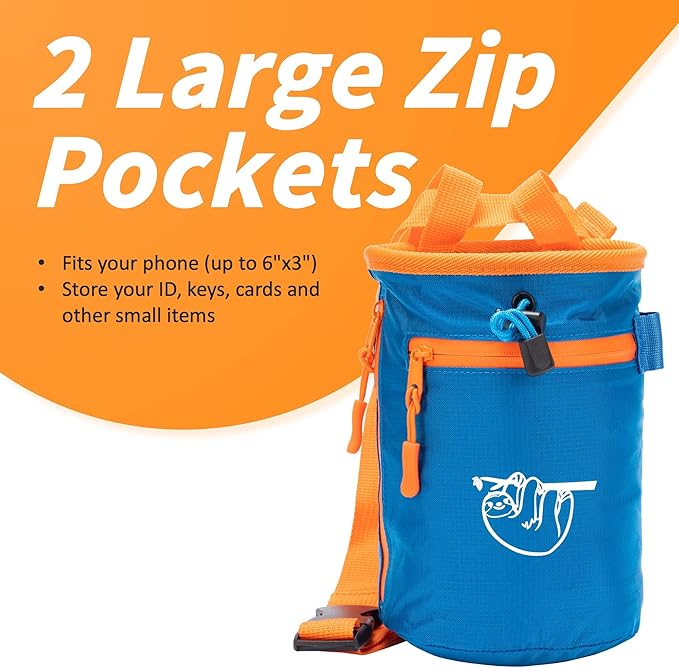 Chalk Bag for Rock Climbing, Climbing Chalk Bag for Bouldering with 2 Large Zipper Storage Pockets, Premium Gym Chalk Bag for Weightlifting, Great Gift and Rock Climbing Gear