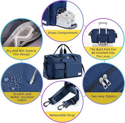FIORETTO Women's Gym Duffle Bag with Shoes Compartment, 30L Capacity, Ideal for Travel, Gym, Sports, Duffel, Weekender