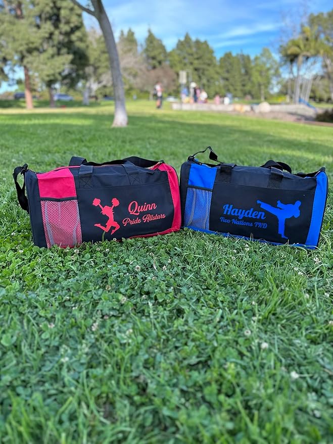 KishKesh Personalized Sport Duffel Bag – Ideal for Cheerleading, Gym, Travel, Training & Workout Essential for Female – Durable, Customizable Name & Text for Kids and Adults – Blue, 18" X 10" X 8"