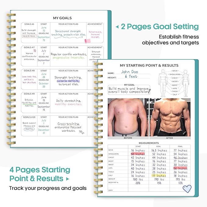 Fitness Workout Journal for Women & Men, A5(5.5" x 8.2") Workout Log Book Planner for Tracking, Progress, and Achieving Your Wellness Goals-Blue
