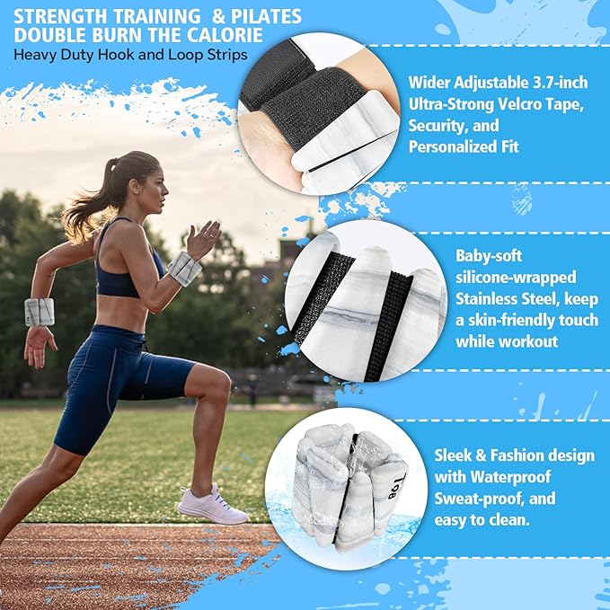 T98 Wrist & Ankle Weights for Women Men, Wearable Wrist Weights Set of 2(1Lbs Each), Adjustable Arm Leg Bracelet Weights for Strength Training, Aerobics, Barre, Suit for Home Outdoor Workout