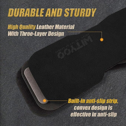 Weight Lifting Wrist Strap, Weightlifting Grip Strap for Gym Deadlifts, Powerlifting, Heavy Shrug, Pull Ups, Three Layer Leather Adjustable Training Accessory Gifts for Men Women Dad Him