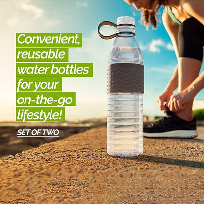 Copco Hydra 20 oz Water Bottle, Set of 2 with Carrying Loop – Leak Proof, BPA Free Tritan, Dishwasher Safe, Twist-Open Body, Non-Slip Silicone Grip, Perfect for Gym, Travel & Office Use (Grey)