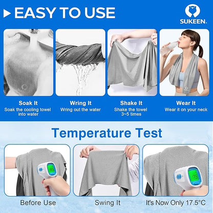 Sukeen 4 Pack Cooling Towels (40"x12"),Ice Towel,Soft Breathable Chilly Towel,Microfiber Towel for Yoga,Sport,Running,Gym,Workout,Camping,Fitness,Workout & More Activities