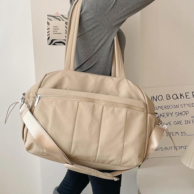 Travel Duffle Gym Bag for Women, Lightweight Puffer Carry on Weekender Bags with Wet Pocket Tote Yoga Workout Bag (Camel)