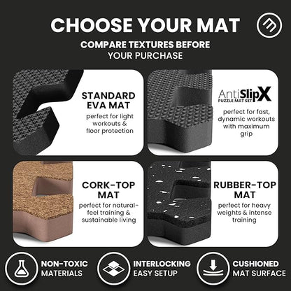 bemaxx Gym Mats Set - 18 pcs EVA Interlocking Foam Floor Tiles (12.6"x12.6"x0.4") 18sqft Protective Gym Flooring Sports Home Workout Exercise Mats Puzzle Garage Fitness Play-Room Pool Treadmill Bike
