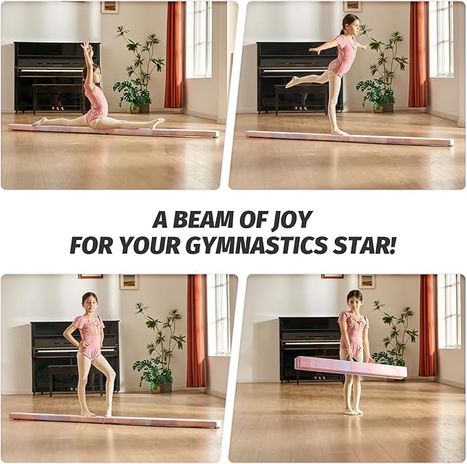 ZELUS 8' Folding Gymnastics Balance Beam, Floor Balance Beam w/Carry Handles Anti-Slip Base for Kids, Beginners & Professional Gymnasts