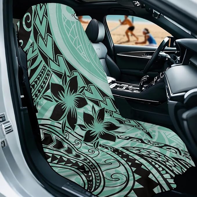 Bulopur Polynesia Tropical Frangipani Car Sweat Towel Seat Cover Washable Soft Turquoise Beach Towel for Women After Gym Yoga Poct Workout Outdoor Surfing Activities Removable Auto Accessories