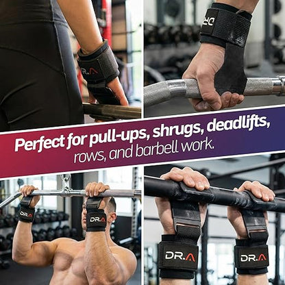 Doctor Developed Hookstrap 2-in-1 Lifting Straps + Gym Grips, Switch Hook to Strap in Seconds, Heavy-Duty Weight Lifting Wrist Wraps for Pull-Ups, Shrugs, Deadlifts & Heavy Lifts, Black (Pair)