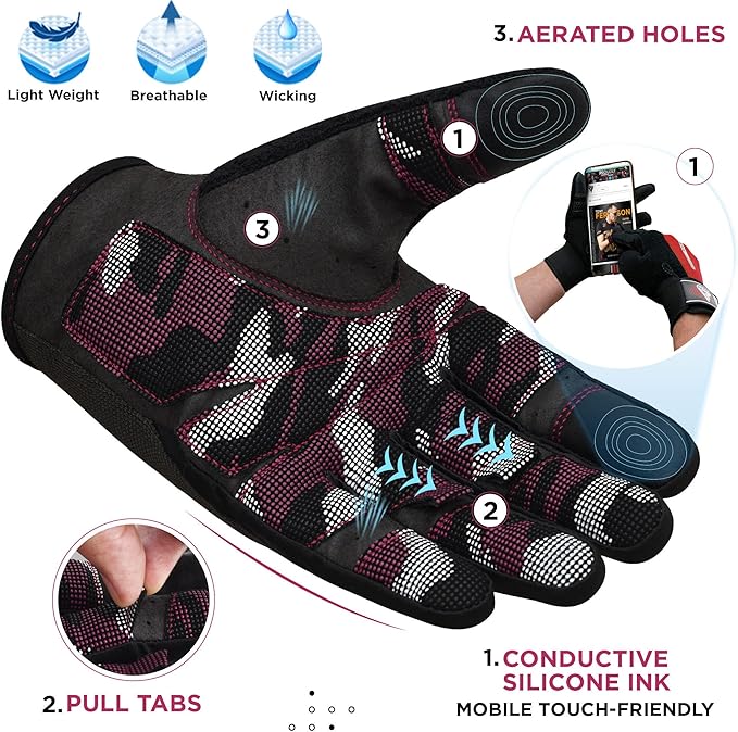 RDX Weight Lifting Gloves with Wrist Support -Touch Screen Full Finger Gym Workout, Breathable Anti Slip Padded Grip, Men Women Fitness Training, Powerlifting Bodybuilding HIIT Exercise Weightlifting