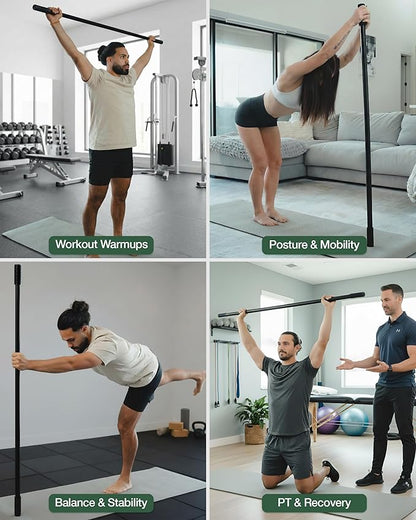 Yoga Stick - 5ft Bamboo Stretching Stick for Mobility with 20+ Video Tutorials - Posture Corrector, Stiffness Relief - Dowel Rod for Physical Therapy, Exercise Stick for Stretching with Non-Slip Grips