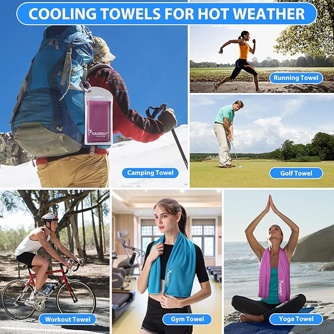SYOURSELF Cooling Towel, Cooling Towels for Neck,40" x 12"Ice Towel for Instant Cooling Relief, Soft Breathable Chilly Towel, Perfect Yoga, Golf, Sports, Gym, Workout, Athletes Towel (1PC-Hot Pink)