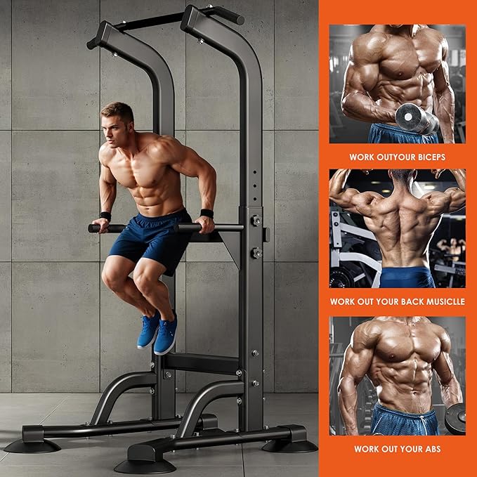 SogesPower Power Tower Dip Station Pull Up Bar for Home Gym Adjustable Height Strength Training Workout Equipment,Pull Up Bar Station